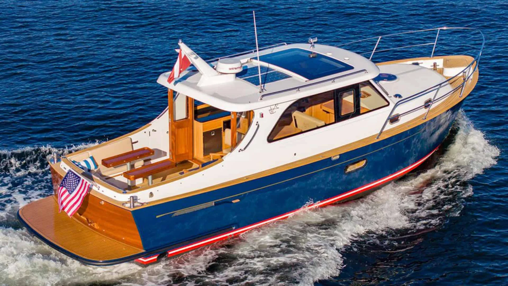Duchy 35 motor yacht cruising on the bay.