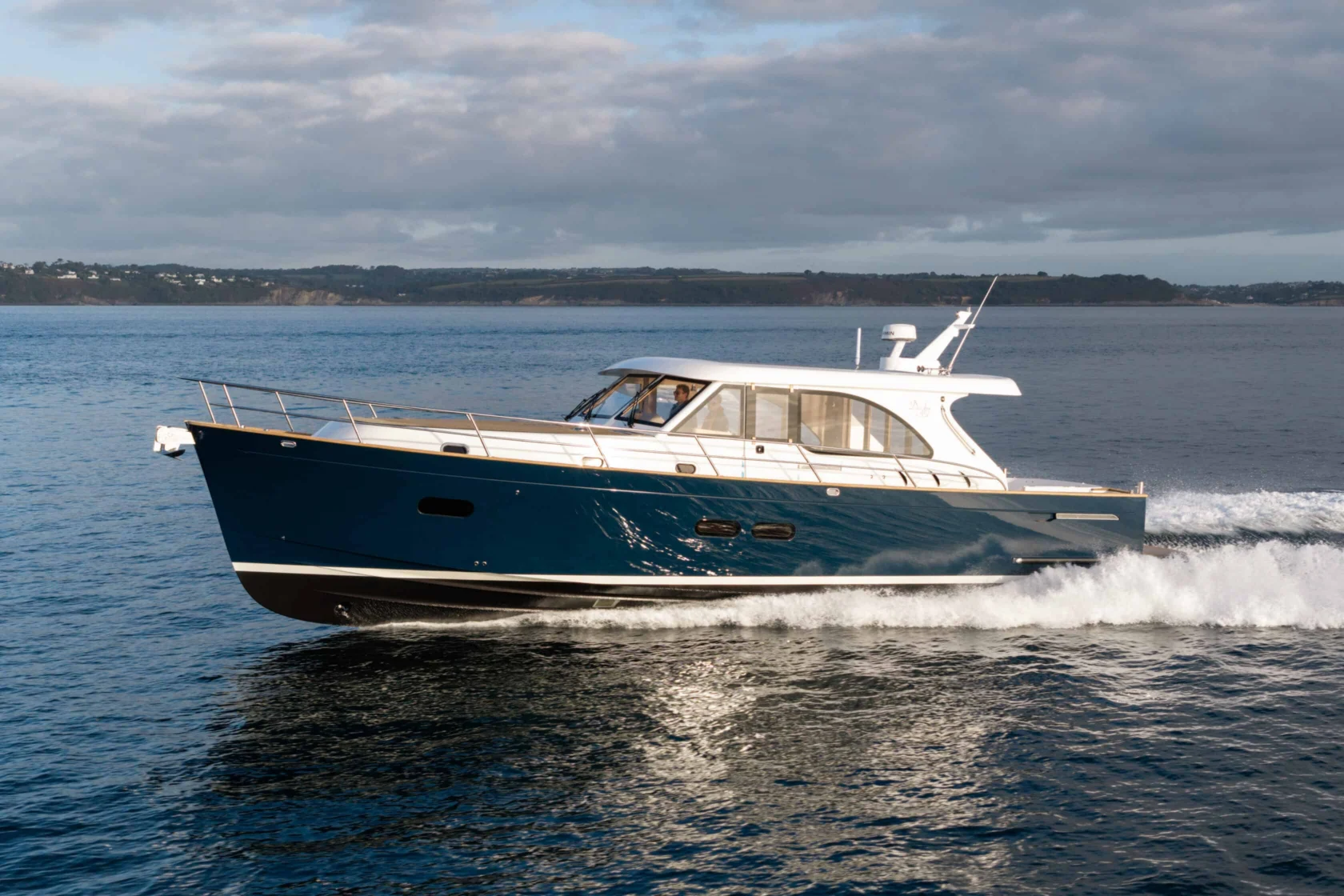 Duchy 45, view of port side while cruising on the ocean.