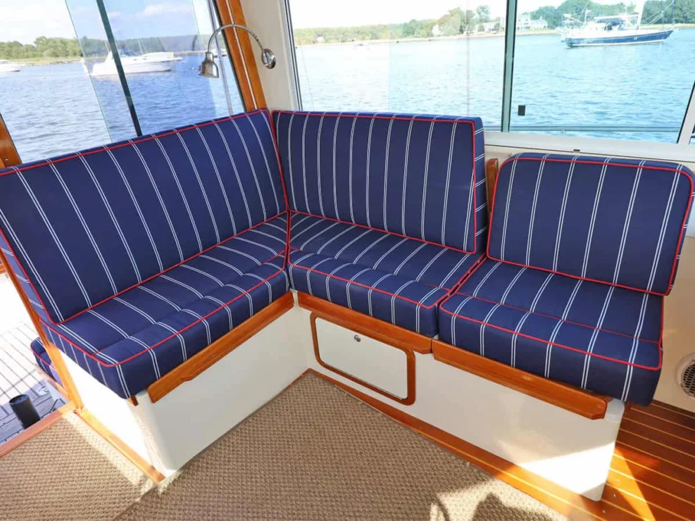 Image of REPETE, 2004 Bruckmann Bluestar 37, full settee to port.