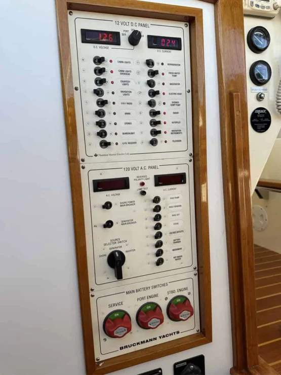 Image of REPETE, 2004 Bruckmann Bluestar 37's electrical panel.