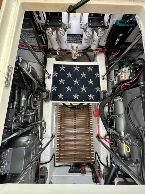 Image of REPETE, 2004 Bruckmann Bluestar 37, view into the engine room.