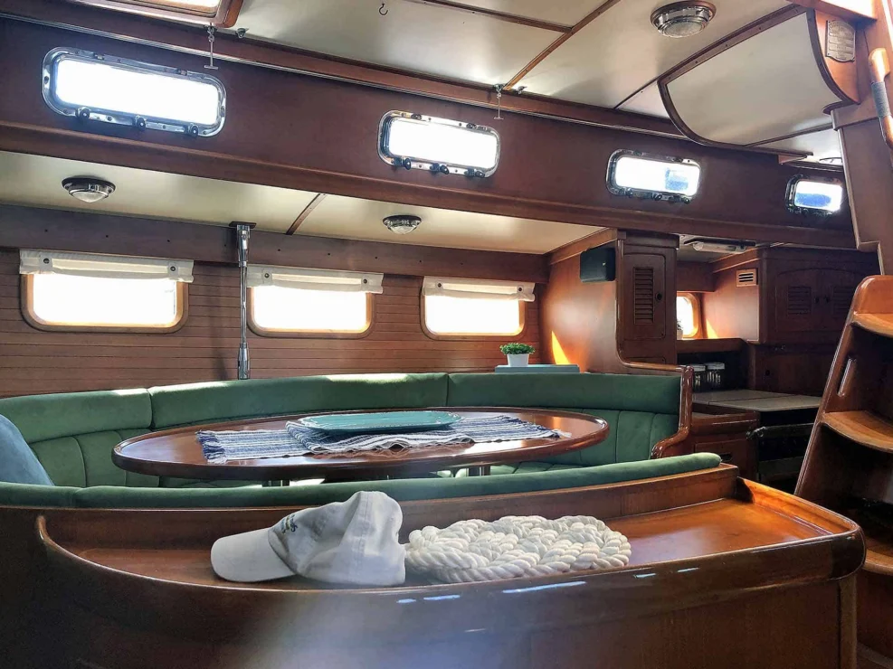 Starboard view of yacht main salon.