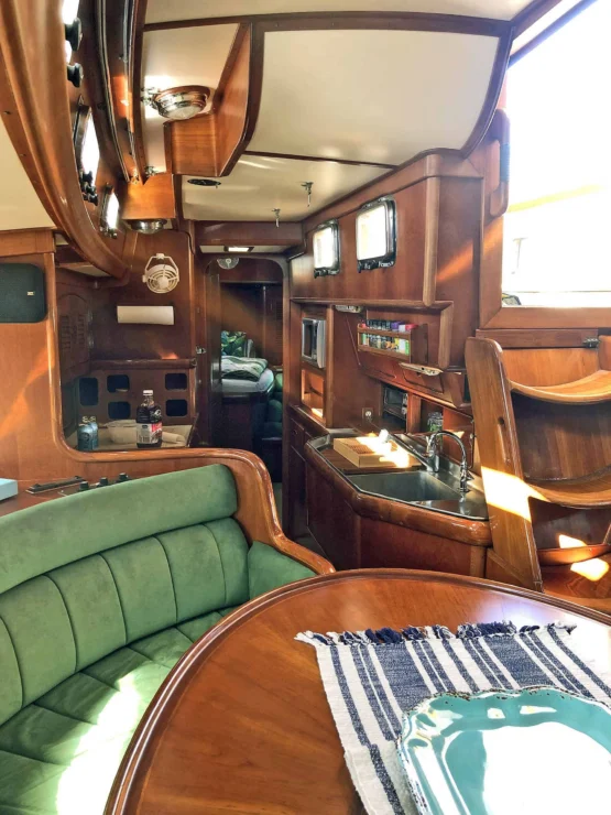 View from salon toward yacht galley.