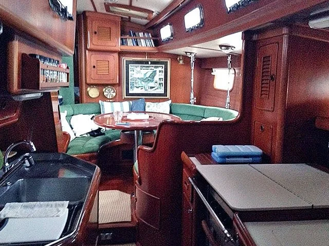 Yacht galley looking into main salon.