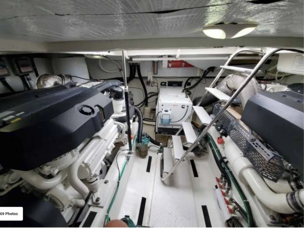 2018 Sabre 48 Flybridge Defy Gravity, engine room looking aft.