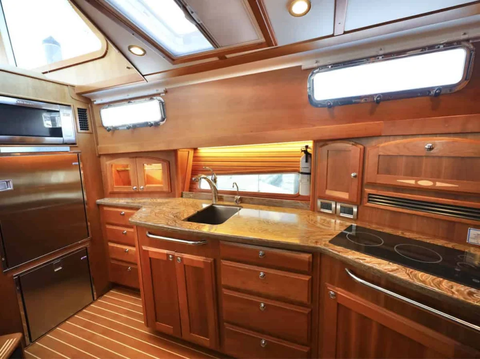 2018 Sabre 48 Flybridge Defy Gravity, galley outboard.