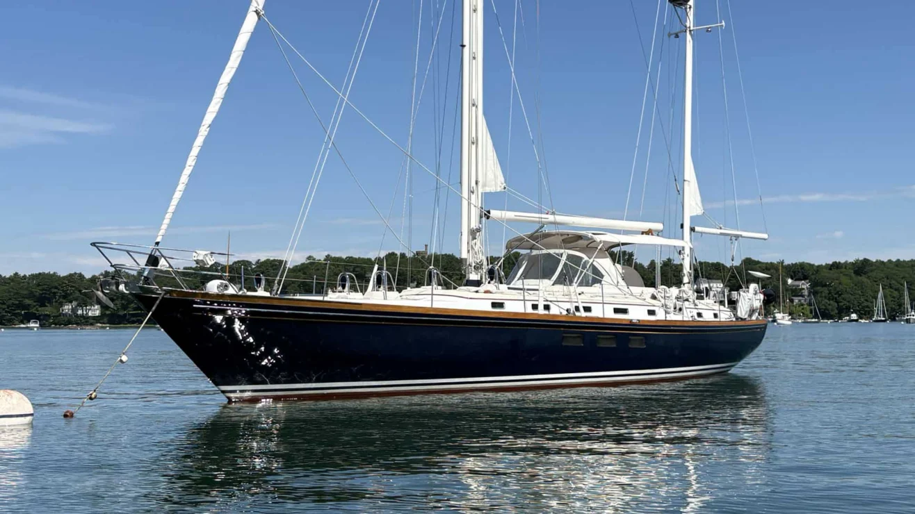 Little Harbor 53 at rest on mooring.