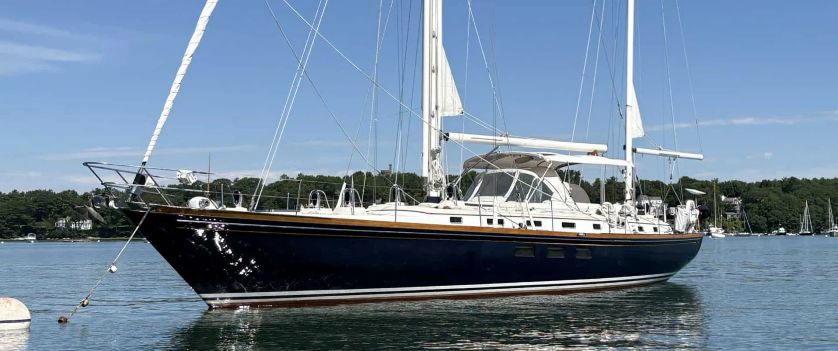Little Harbor 53 at rest on mooring.