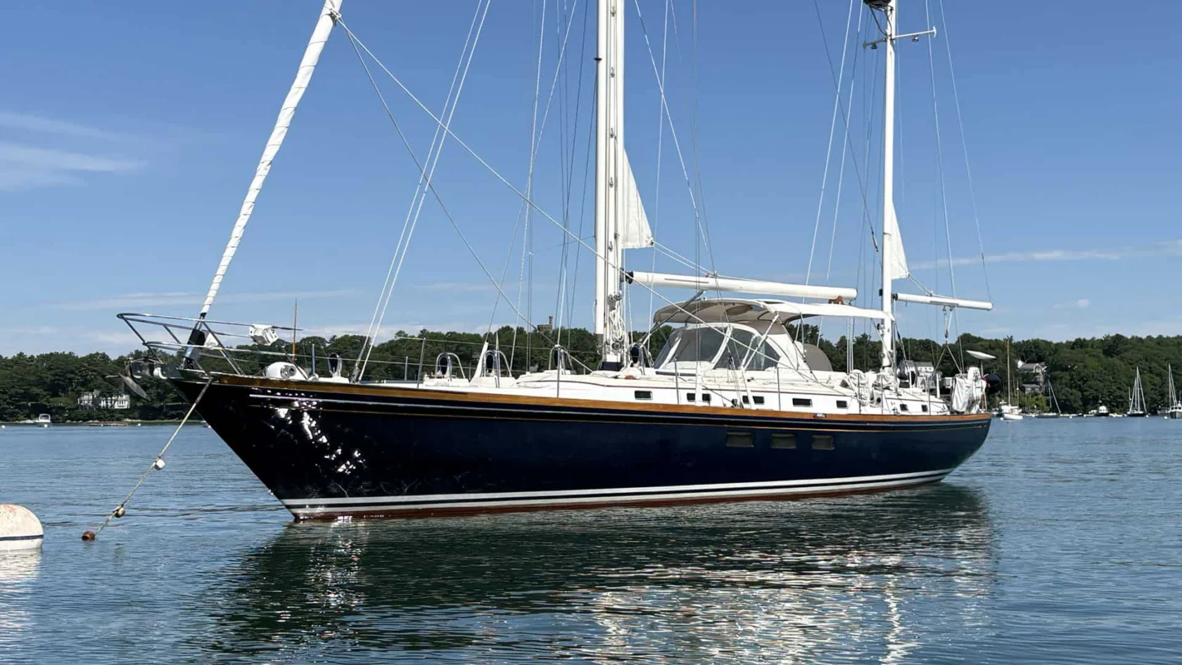 Little Harbor 53 at rest on mooring.