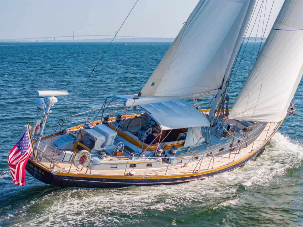Little Harbor 60 Moonracer sailing leeward quarter upwind.