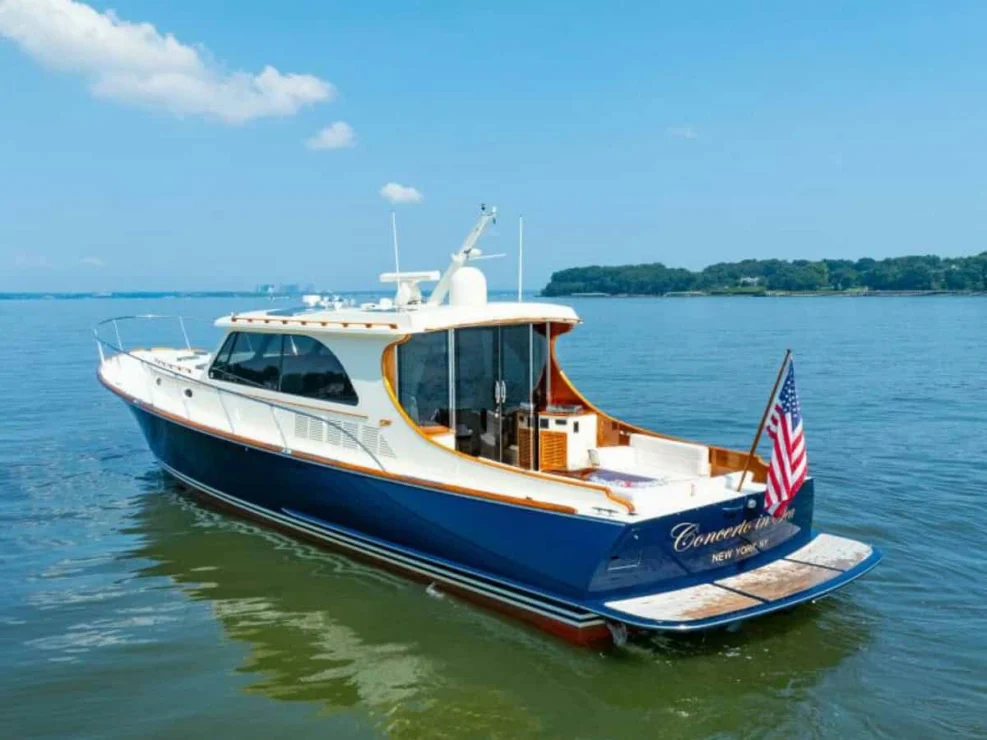 2012 Hinckley Talaria 48 "Concerto In Sea" port quarter view.