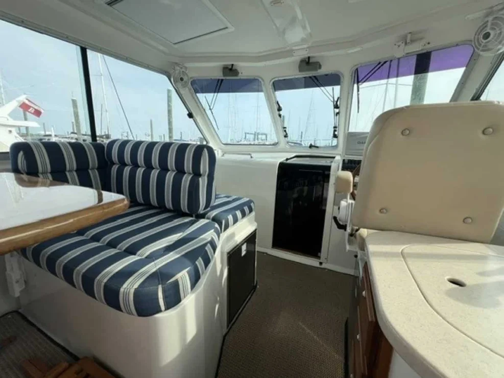 2008 Back Cove 33 "Better Together" helm deck looking forward.