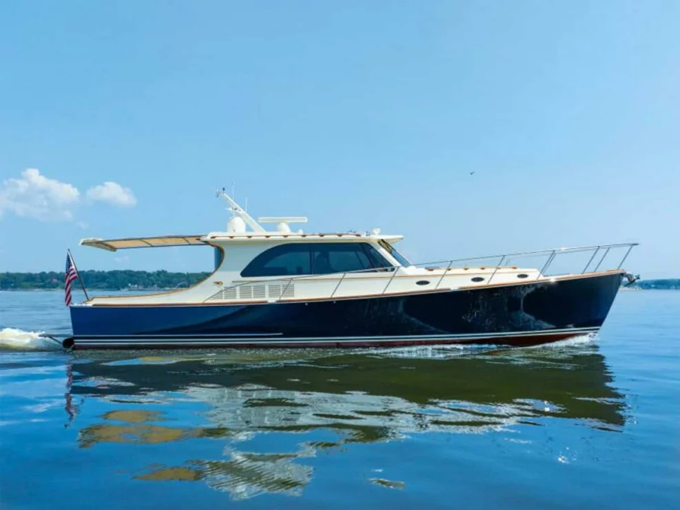 2012 Hinckley Talaria 48 "Concerto In Sea" side profile sailshade.