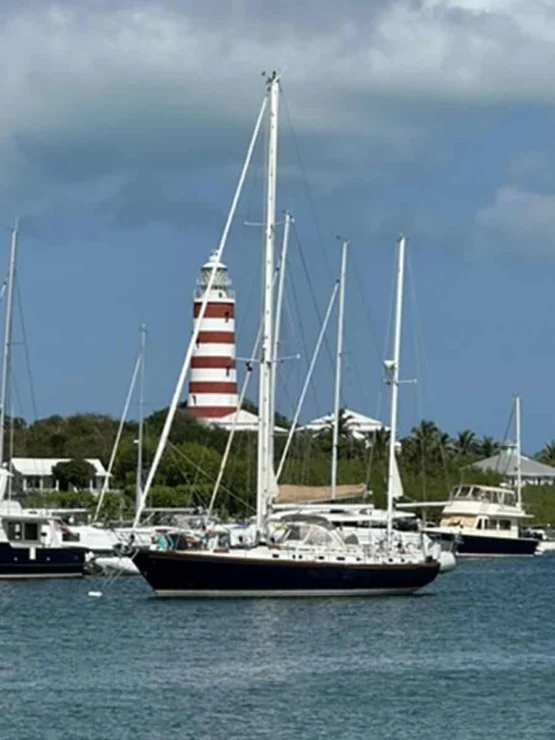 Little Harbor 53 view of forward port quarter.