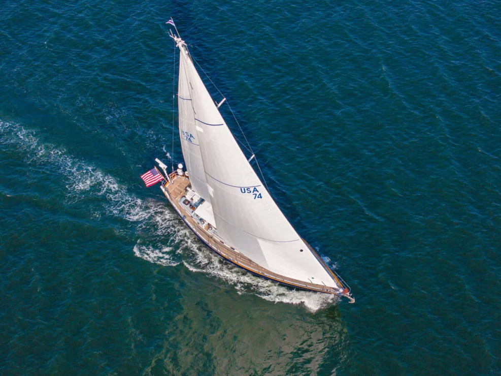 Little Harbor 60 Moonracer bird's eye view.