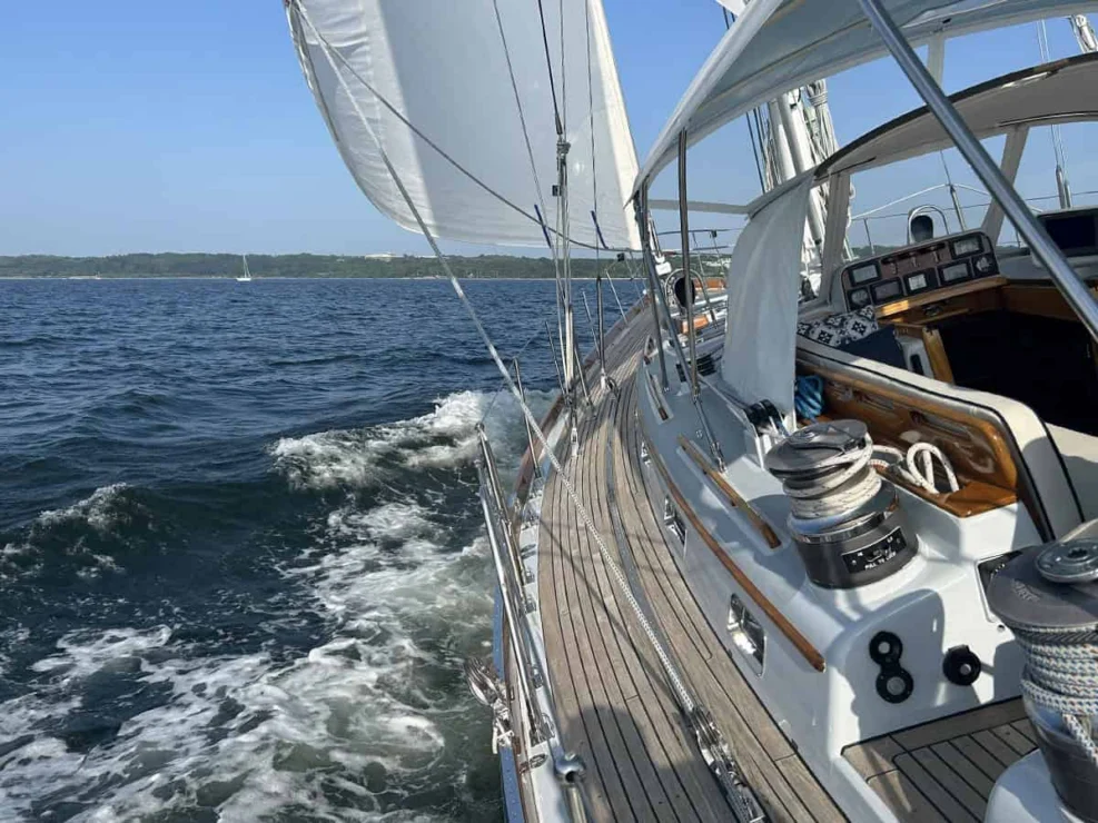 Little Harbor 60 Moonracer view of the leeward rail.
