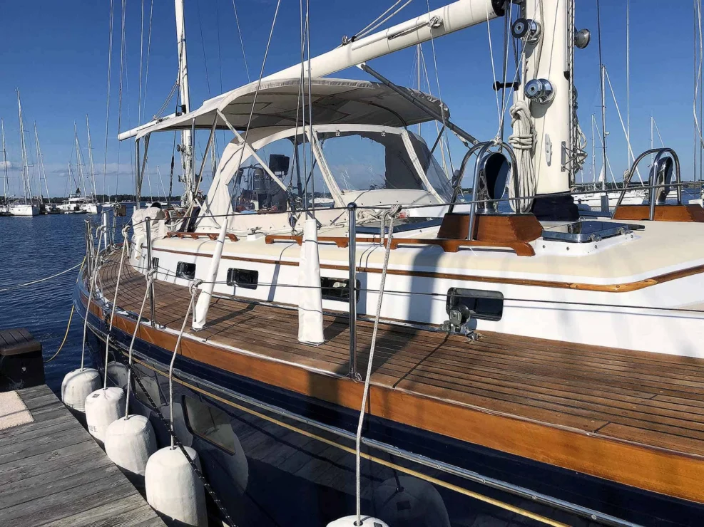 Little Harbor 53 view of starboard deck looking aft.