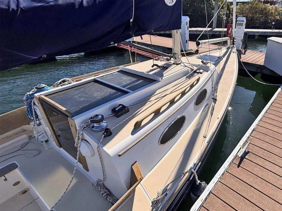 2016 Alerion Express 28, "Mavis", starboard side looking forward.