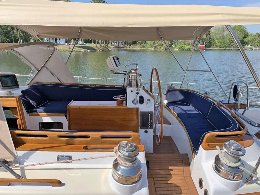 1987 Little Harbor 53 cockpit side view.