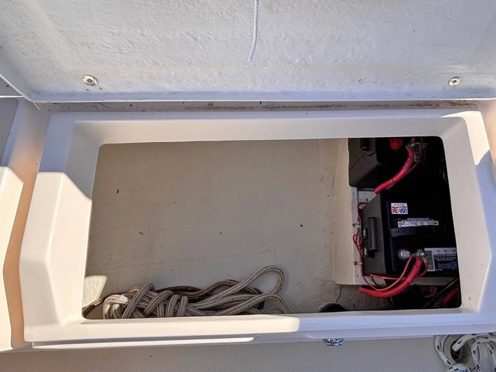 2016 Alerion Express 28, "Mavis", battery locker.