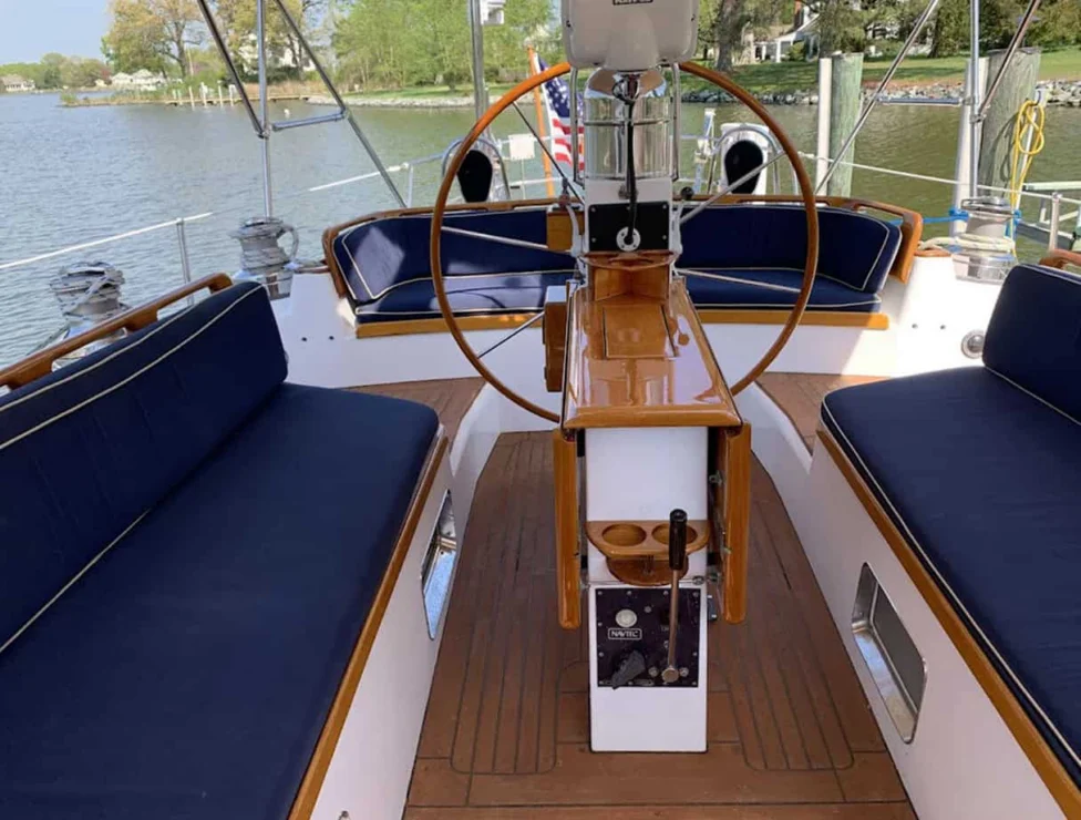 1987 Little Harbor 53 cockpit looking aft.