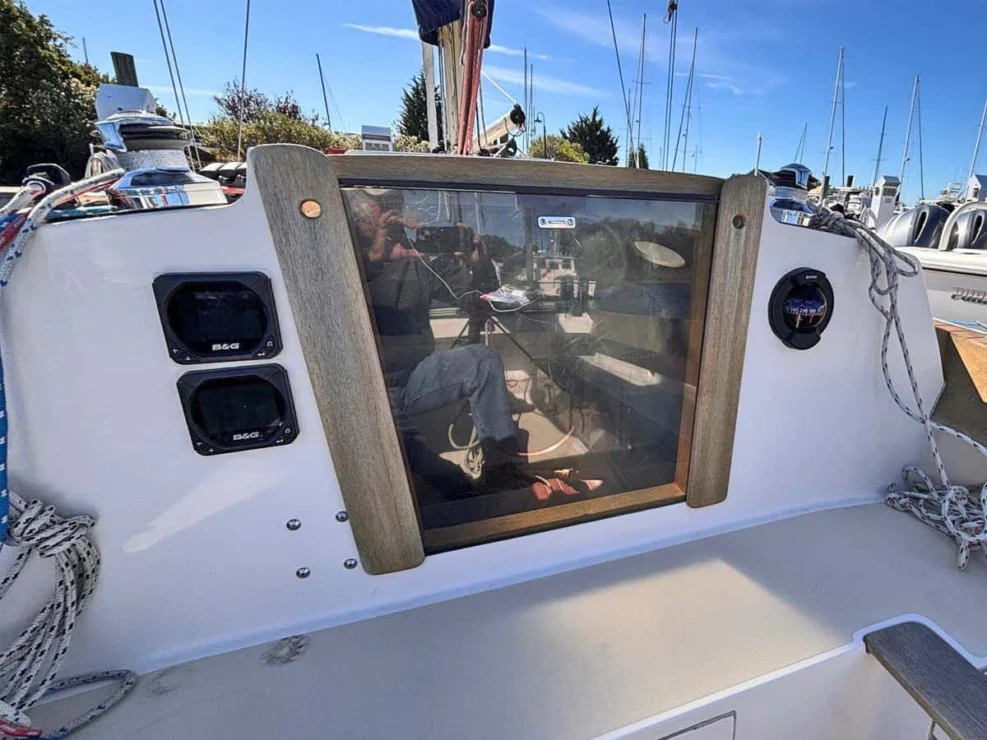 2016 Alerion Express 28, "Mavis", companionway closed.