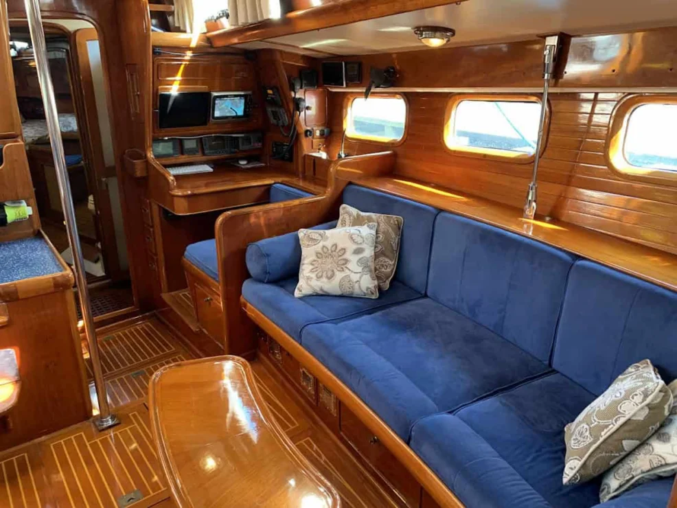 1987 Little Harbor 53 port salon looking aft.