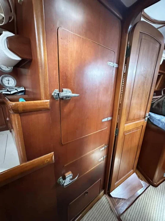 Little Harbor 53 view of galley fridge cabinet.