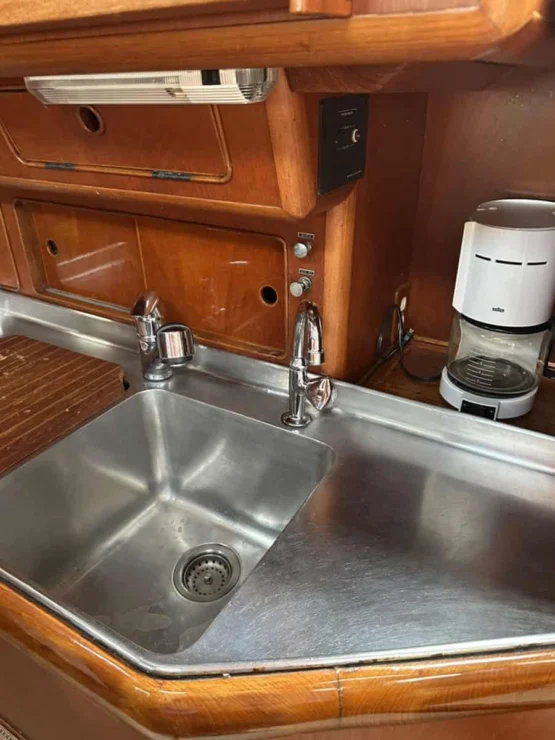 Little Harbor 53 image of sink in galley.
