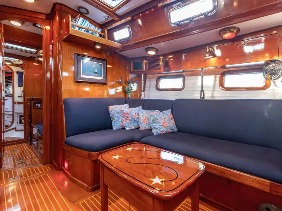 Little Harbor 60 Moonracer starboard salon looking forward.