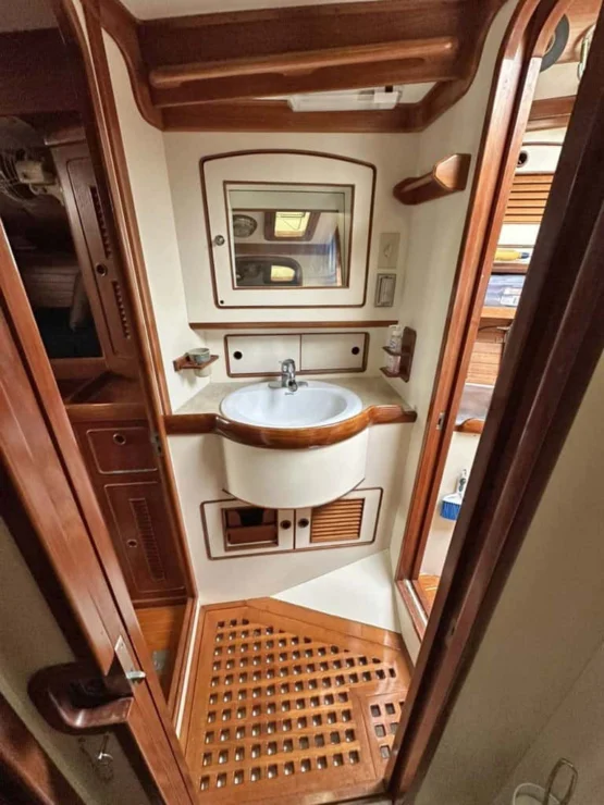 Little Harbor 53 image of head with sink and cabinet.