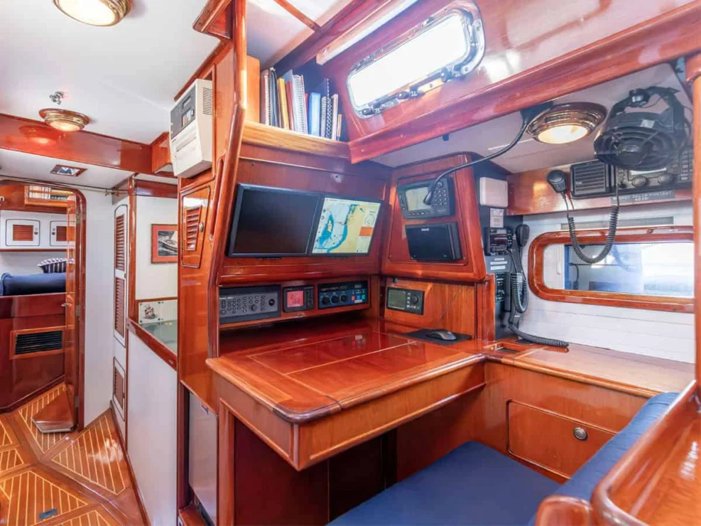 Little Harbor 60 Moonracer navigation station looking aft.