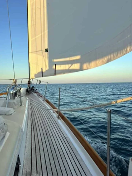 Little Harbor 53 image of foredeck under sail.