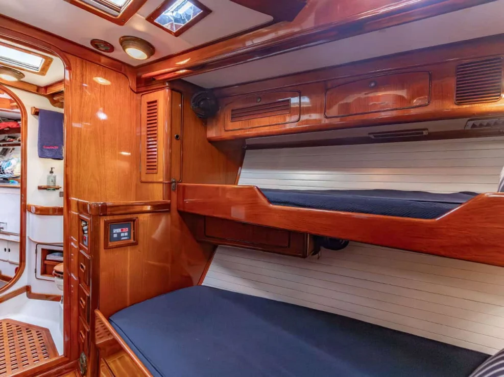 Little Harbor 60 Moonracer starboard guest cabin looking forward.