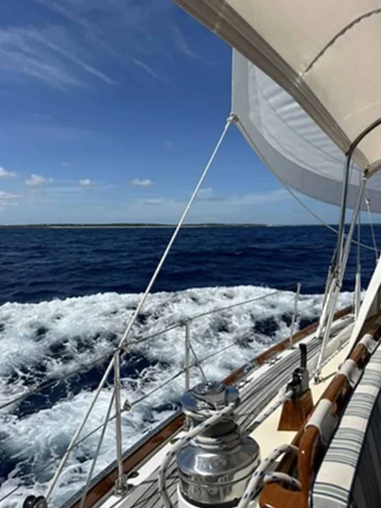 Little Harbor 53 image of cockpit under sail.