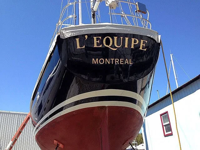 Little Harbor 53 image of transom from below.