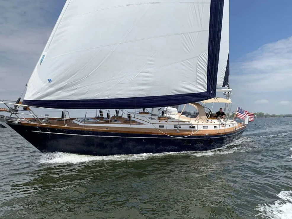 1987 Little Harbor 53 bow view.