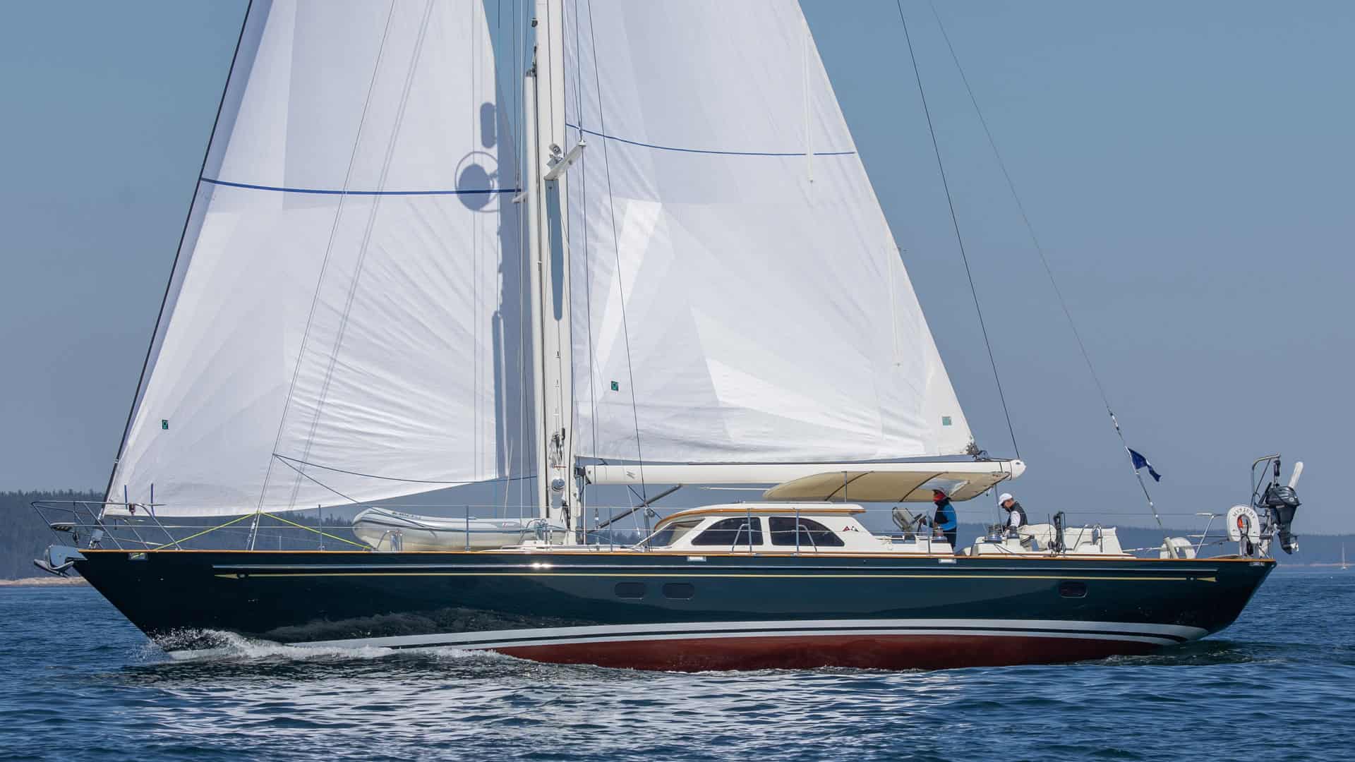 2001 Lyman Morse 63 for sale, sailing portside view.