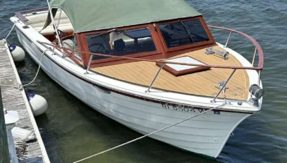 1990 Windsor Craft 26 Picnic Boat, bow view from above.