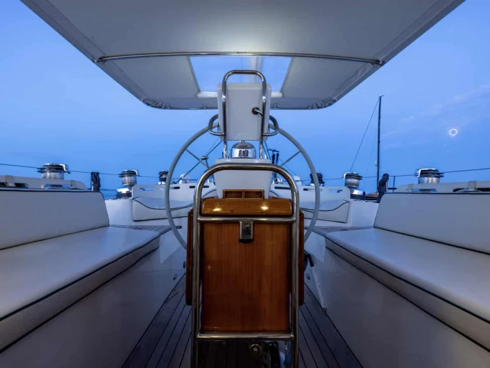 2001 Lyman Morse 63 for sale, looking aft from cockpit.