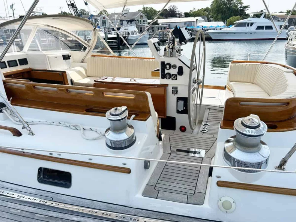 1994 Little Harbor 60 for sale - view of cockpit with walk-through access from port side.