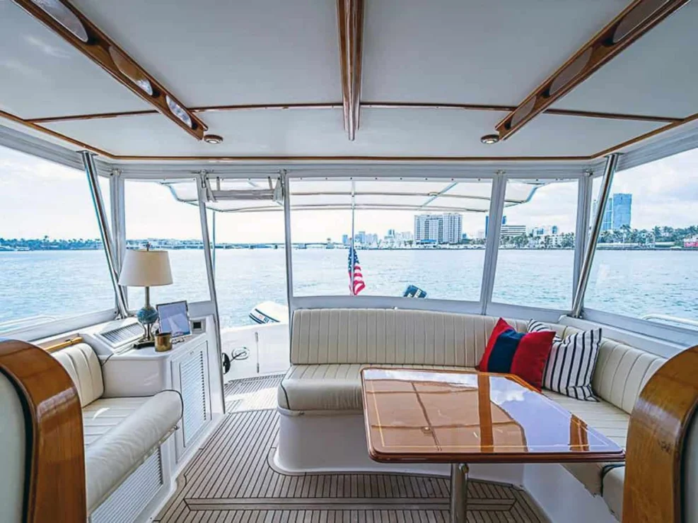 2001 Grand Banks Eastbay 46 Sweet pilothouse looking aft to cockpit.