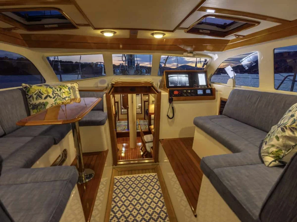 2001 Lyman Morse 63 for sale, interior view of pilothouse.