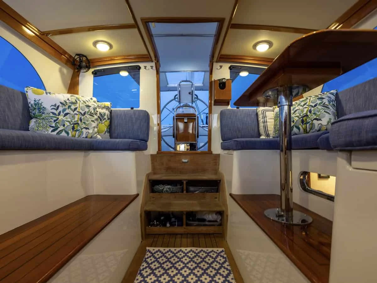 2001 Lyman Morse 63, view from pilothouse looking aft.