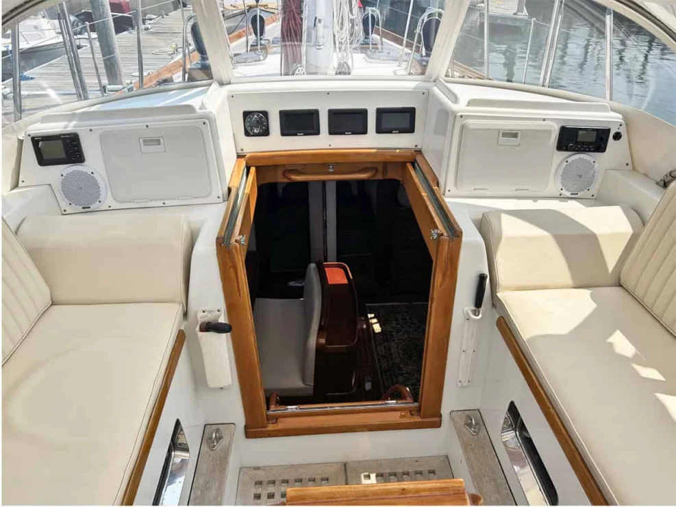 1994 Little Harbor 60 for sale - companionway access to below, with instruments above.