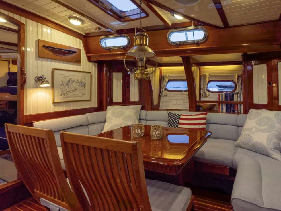 2001 Lyman Morse 63 for sale, view of starboard side salon.