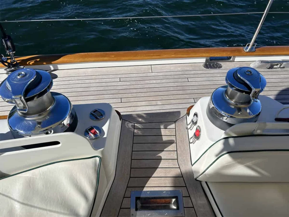 Lyman Morse 63 for sale, side access from deck to cockpit.
