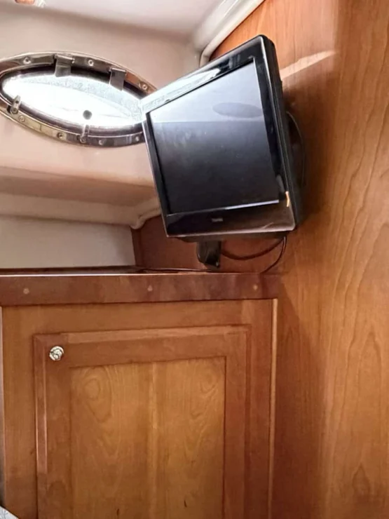 2010 Back Cove 33, tv in cabin.