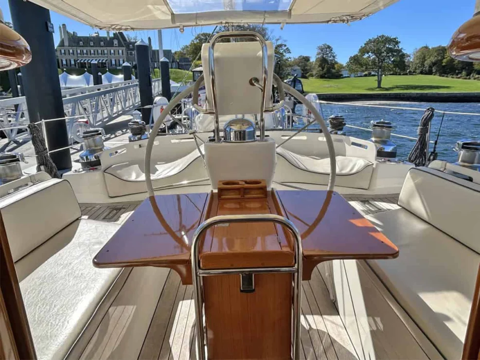 Lyman Morse 63 for sale, cockpit table.