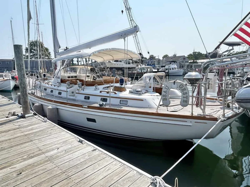 1994 Little Harbor 60 for sale - aft quarter view of boat in water.